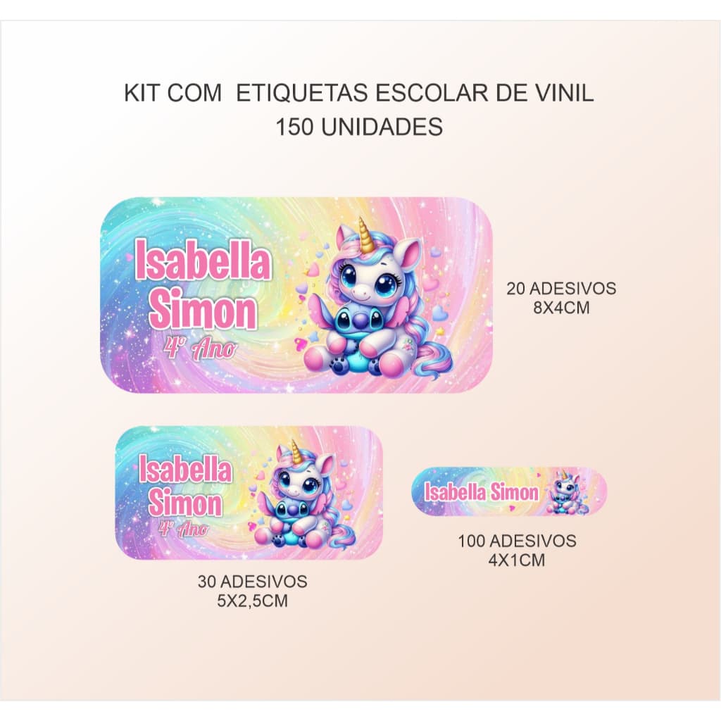 Kit De Etiqueta Escolar Personalizadas - 150 Adesivos Em Vinil - Unicórnio