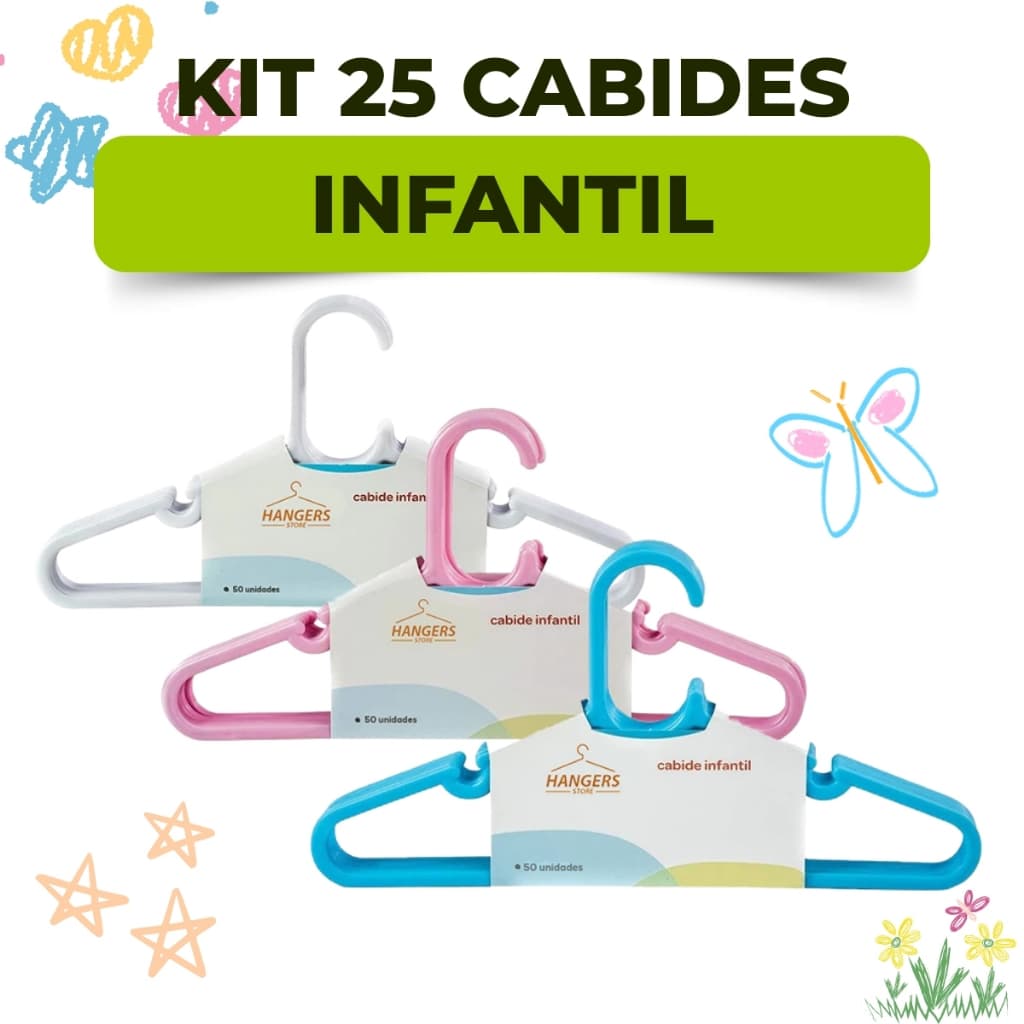kit 25 Cabides Infantil Reforçados para Organização de Roupas do bebe. Kit azul/rosa/branco