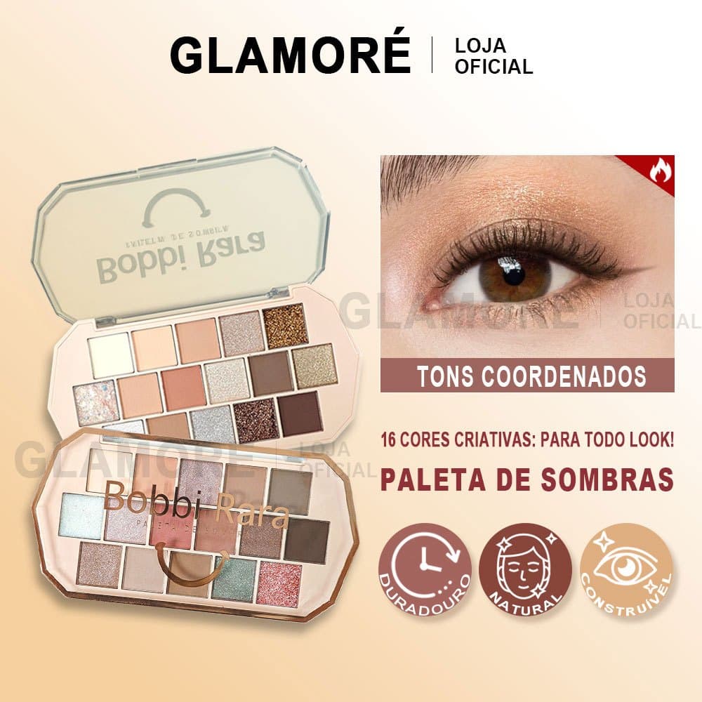 Paleta de Sombras Bobbi Rara – Alta Pigmentação – Glitter e Matte – Tons Rosados e Nude