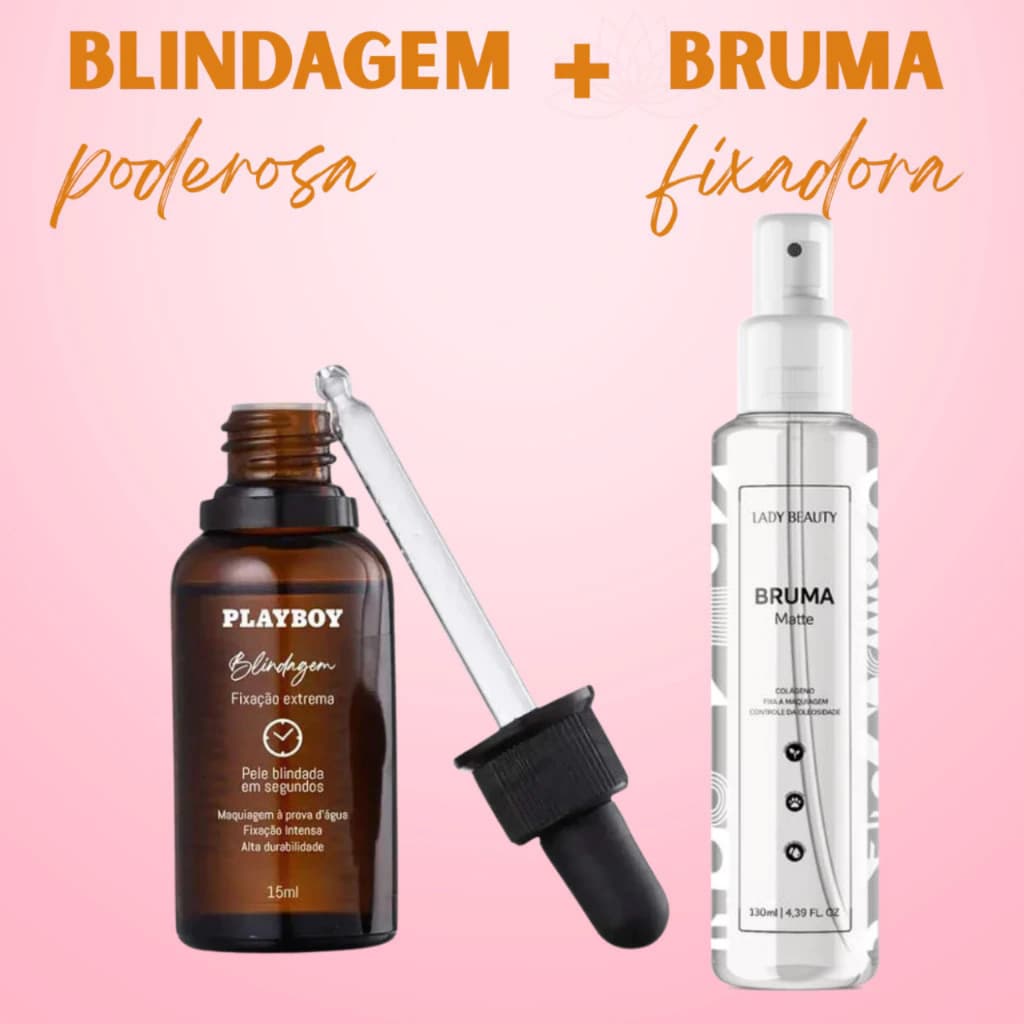 Kit Blindagem Poderosa 15 ml Playboy + Bruma Fixadora Matte Refrescante Lady Beauty