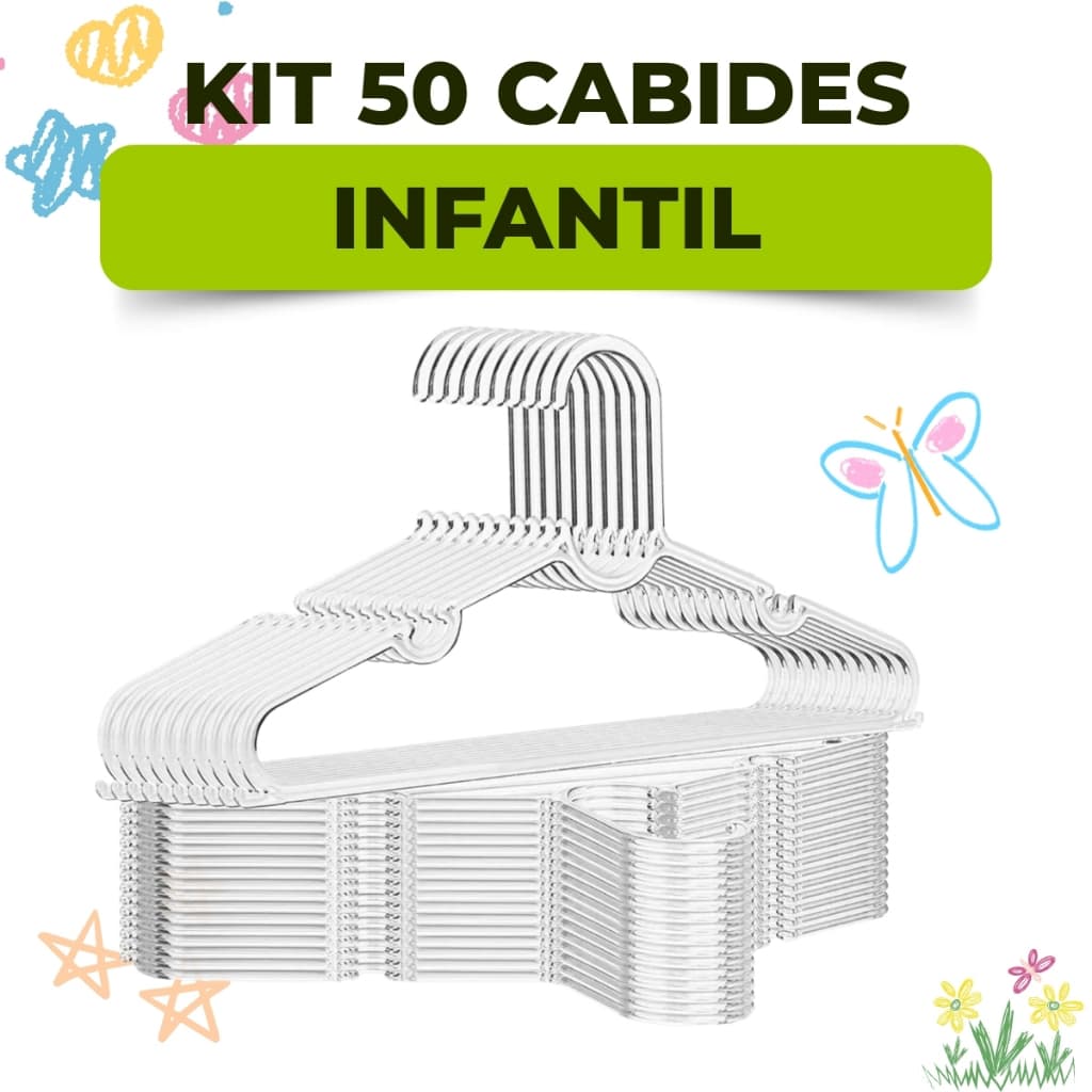 Cabides 50 Unidades Kids e Baby para Crianças e Bebês - Acrílico Transparente