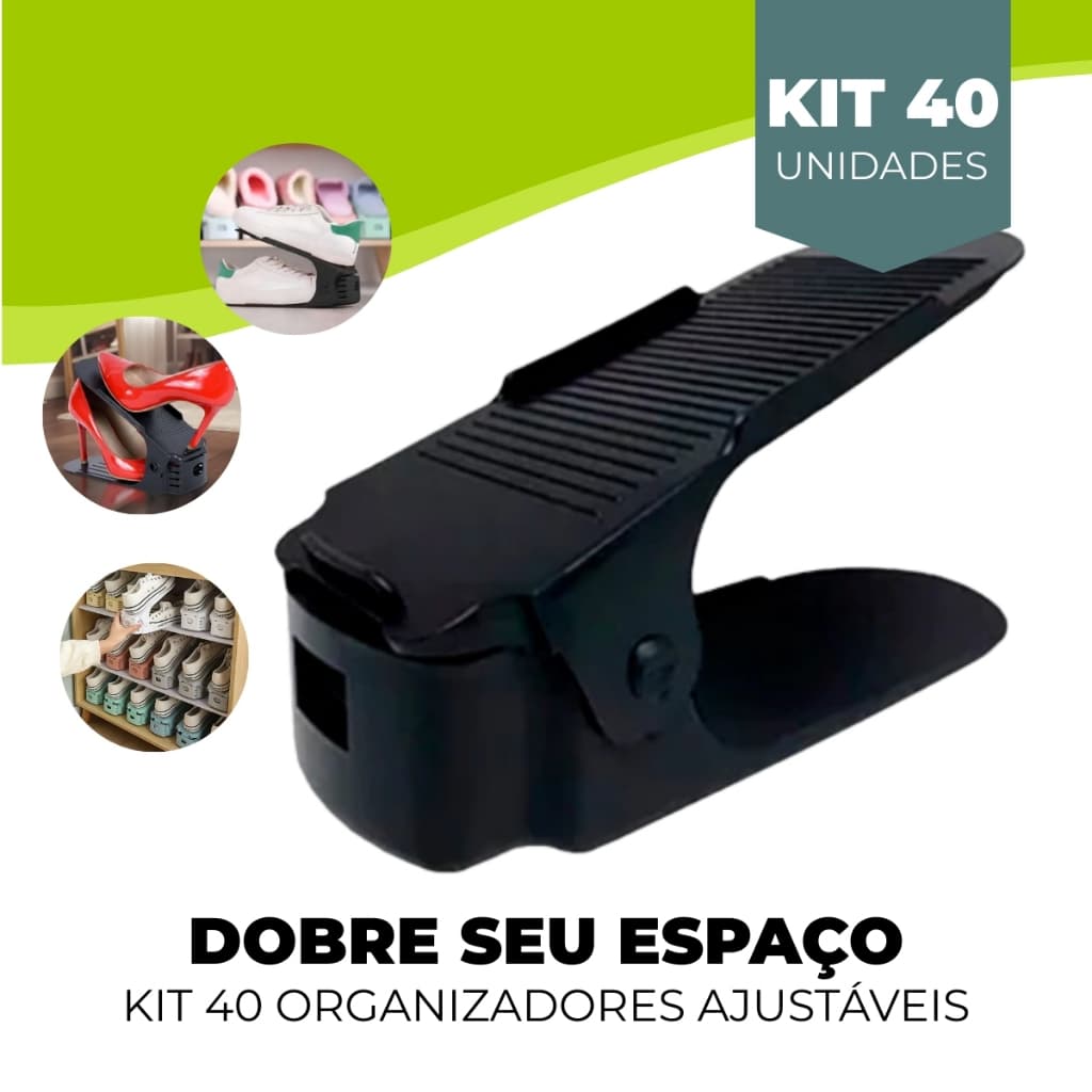 Kit de Organizador de Sapato 40 Unidades - Preto com Regulagem