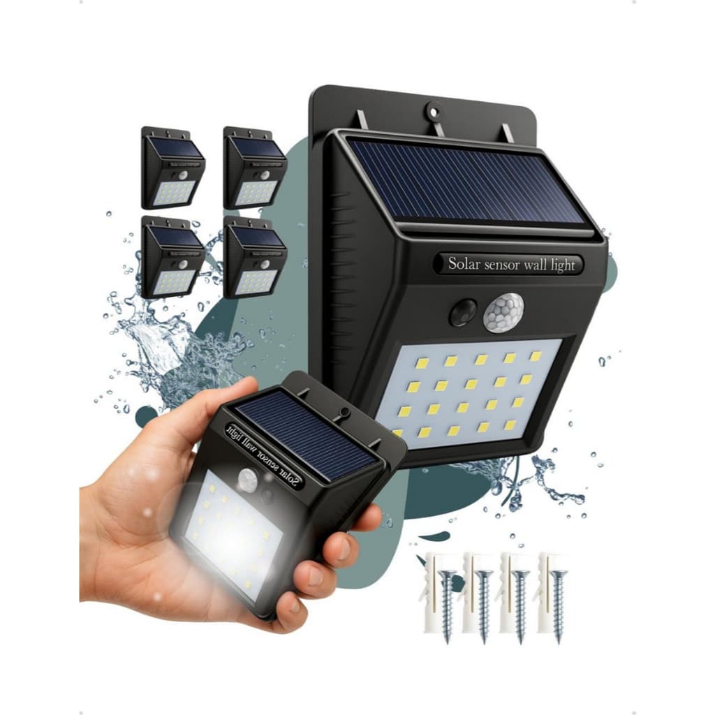 kit 4 Luminária Led Com Carregamento Solar A Prova Dágua Arandela Luz Parede Com Sensor Presença
