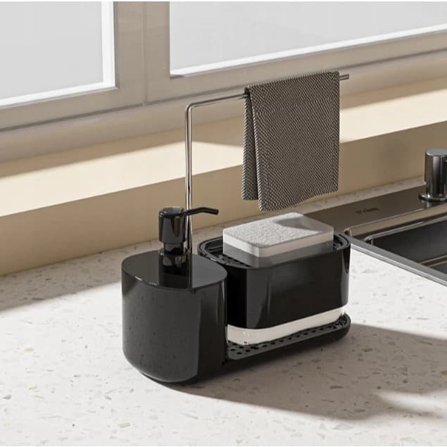 Kit organizador de cozinha: dispenser de sabonete manual + suporte de pano + dispenser de detergente