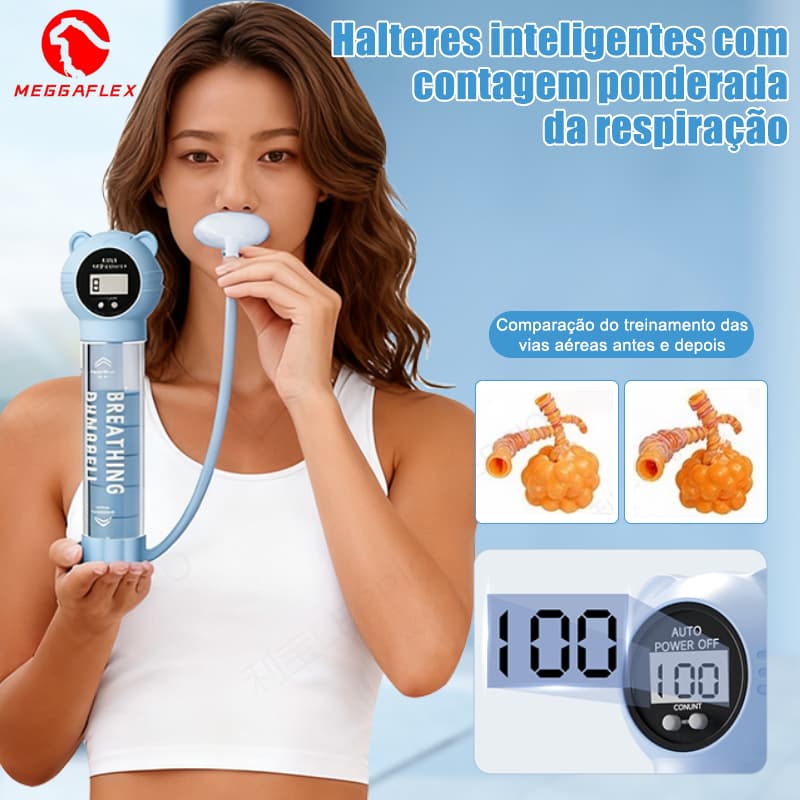 Aparelho Respiratório 5 Níveis Treino para Abdômen Firme, Core Forte e Respiração Eficiente com Bocal RemovívelMEGGAFLEX