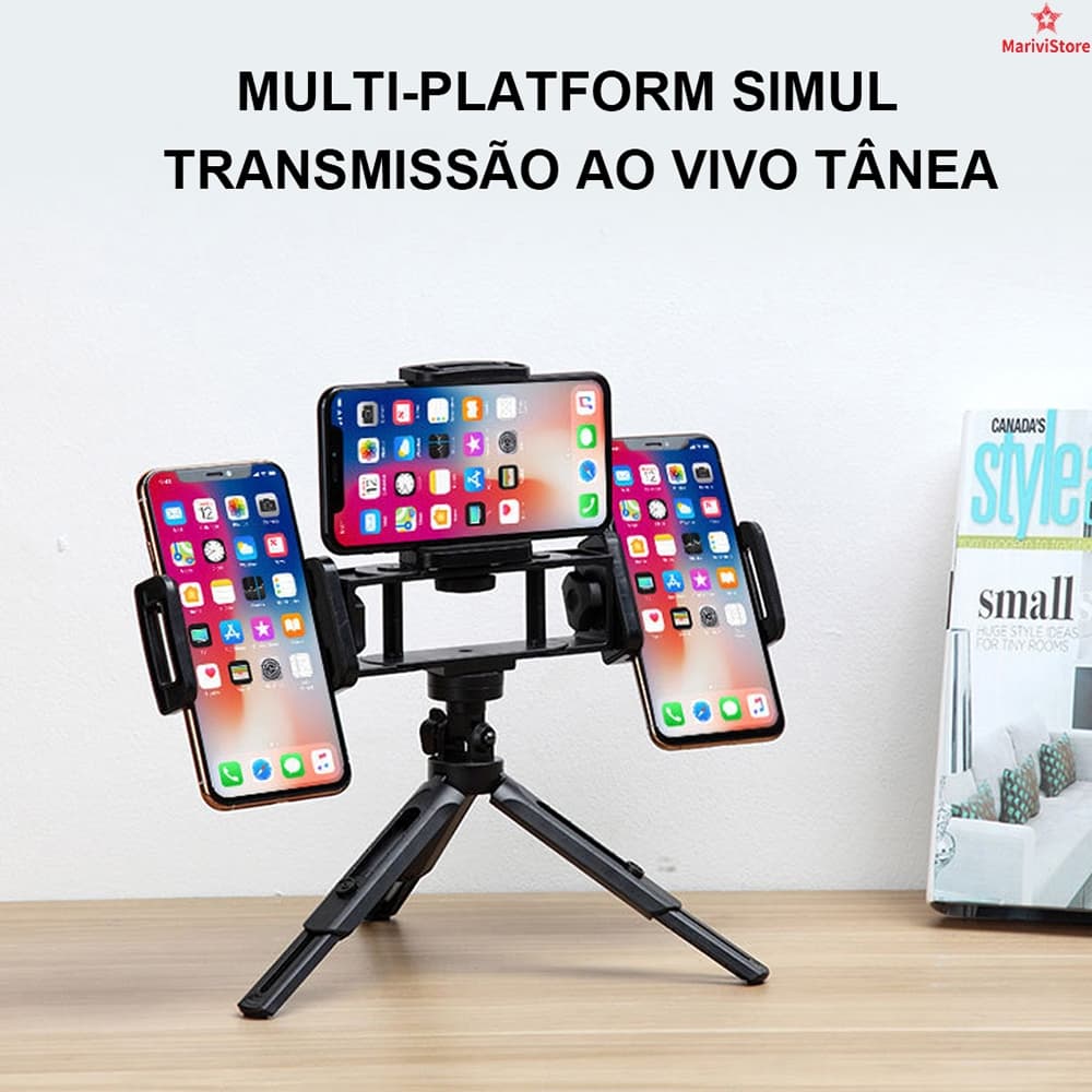 Suporte Para Acessórios Celular Videomaker Tripé Para Transmissão Ao Vivo Compatível Com Três Dispositivos