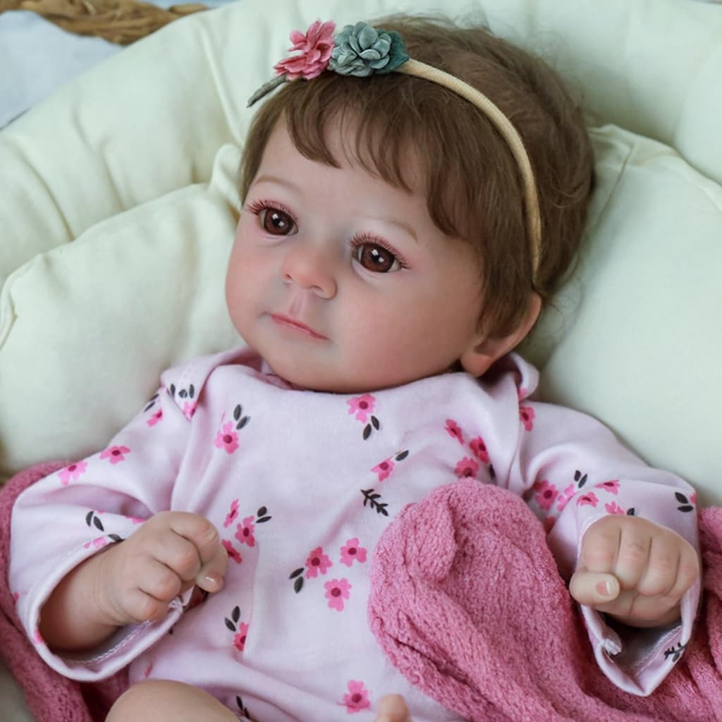 Boneca Reborn Bebê Realista 48cm Menina Olho Castanho