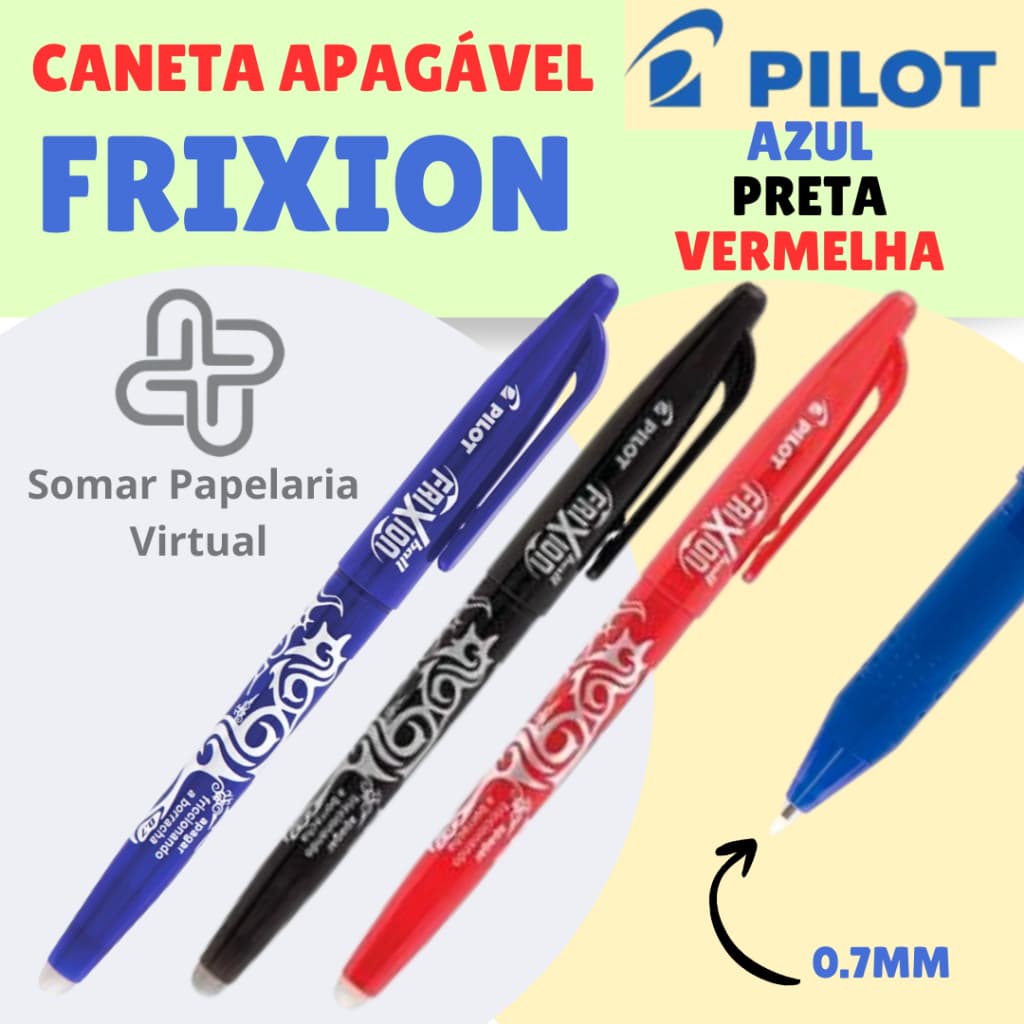 Caneta Apagável Esferográfica Frixion Ball 0.7mm Azul Preta Vermelha- Pilot