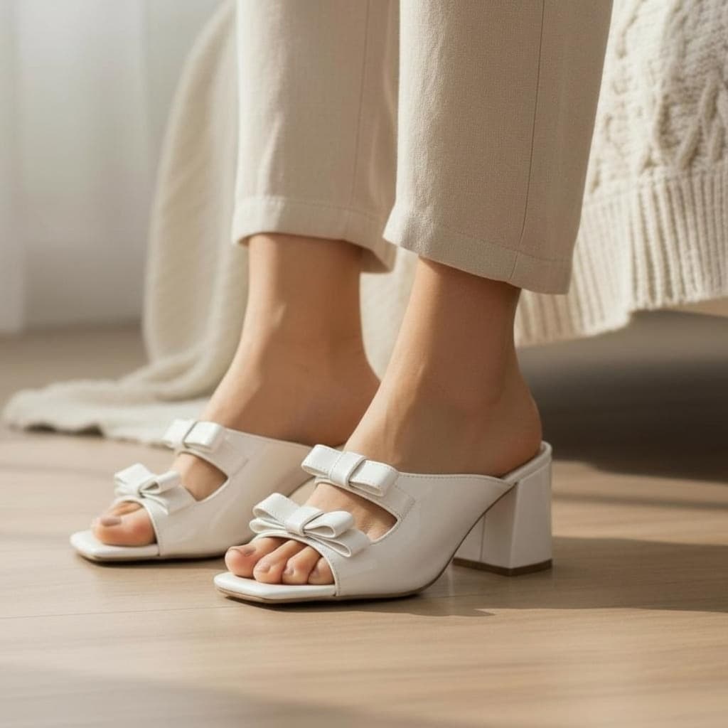 Tamanco Feminino com Laço Verniz Bellamore Salto Grosso Médio 7cm Confortável Macio Elegante Social