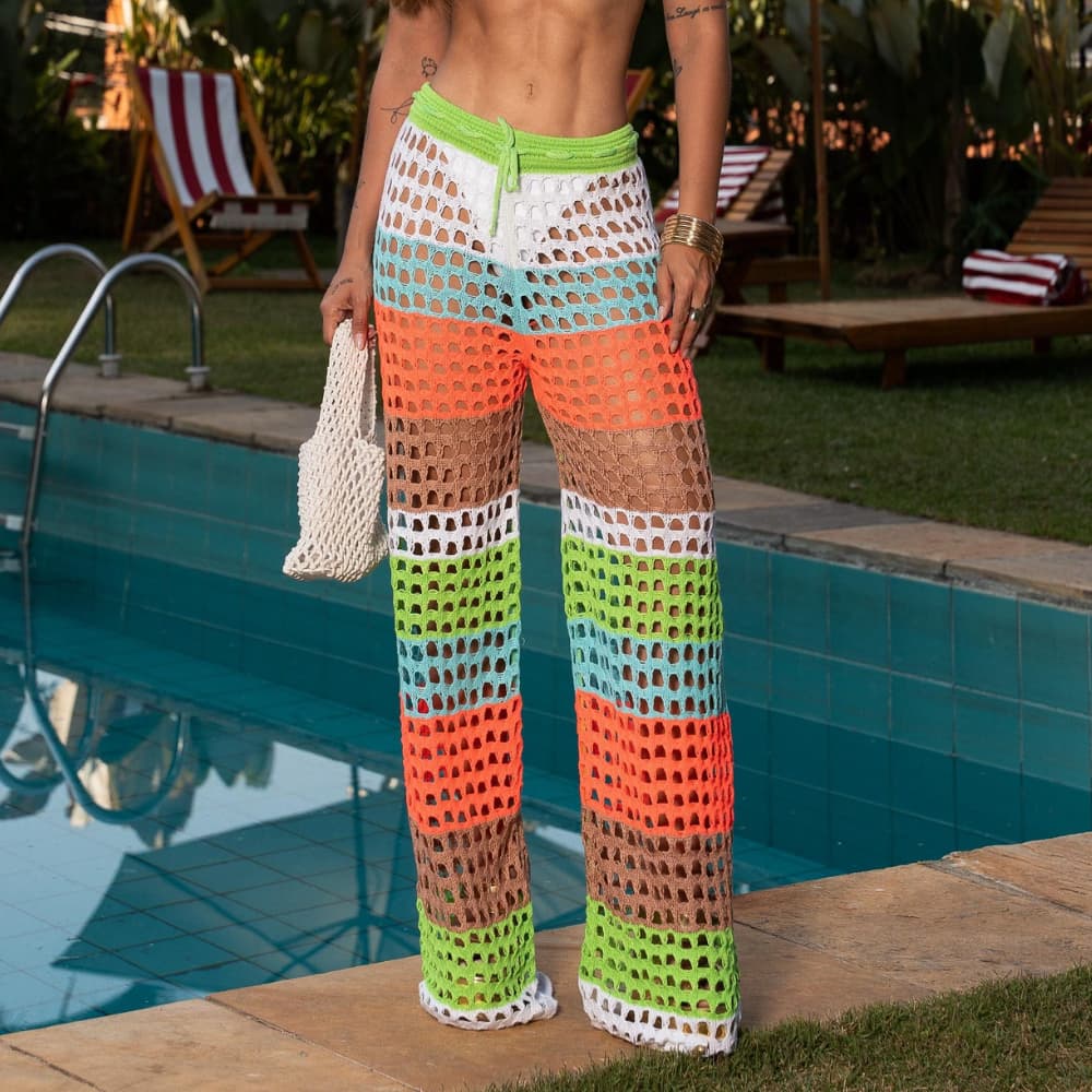 Calça Saída De Praia Tricô Premium | Look Verão Praia | Cintura Ajustável