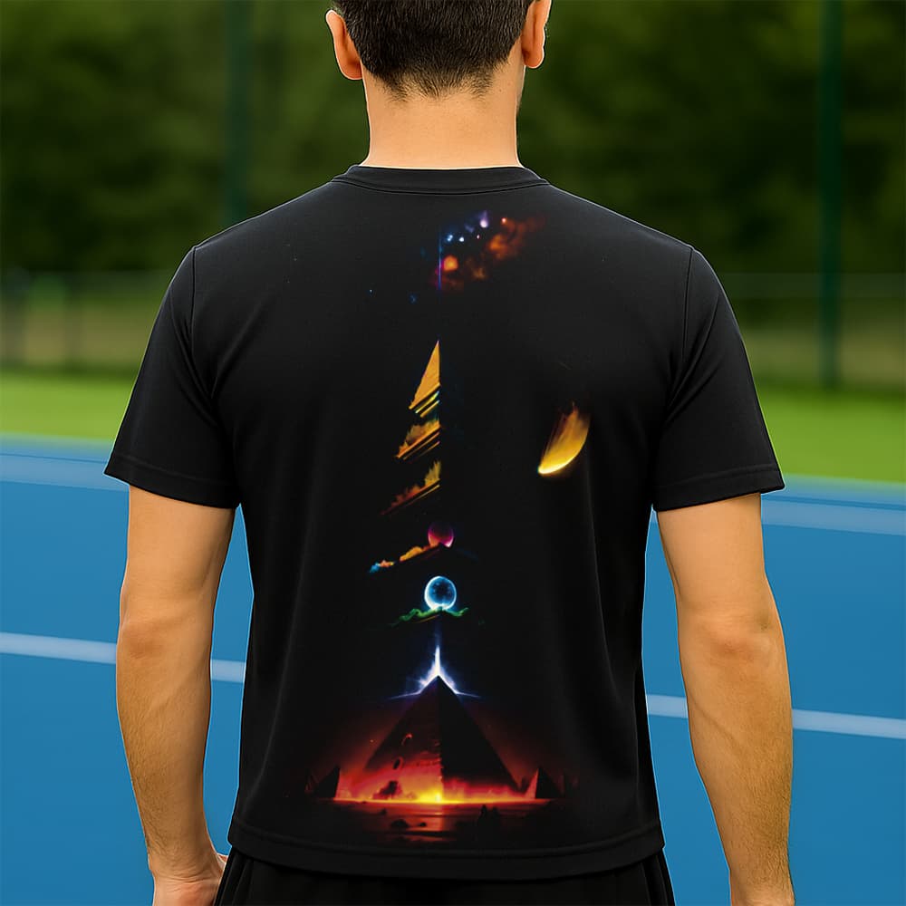 Camiseta Dry Fit Masculina Estampada Pirâmide Planetária P ao GG Leve Respirável Academia Treino
