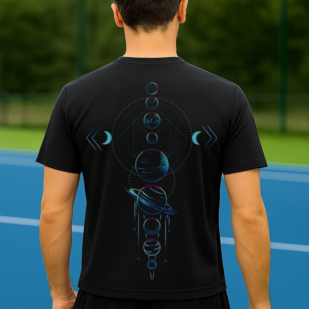 Camiseta Dry Fit Masculina Estampada Planetas Azul P ao GG Leve Respirável Academia Treino