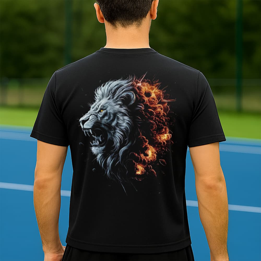 Camiseta Dry Fit Masculina Estampada Leão Explodindo P ao GG Leve Respirável Academia Treino
