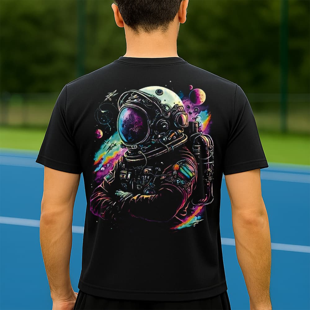 Camiseta Dry Fit Masculina Estampada Astronauta Colorido P ao GG Leve Respirável Academia Treino
