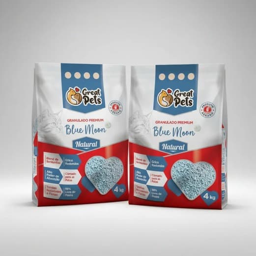 Areia Higiênica para Gatos Blue Moon Argila Premium Torrões Firmes Controle de Odor Kit 2 Unidades