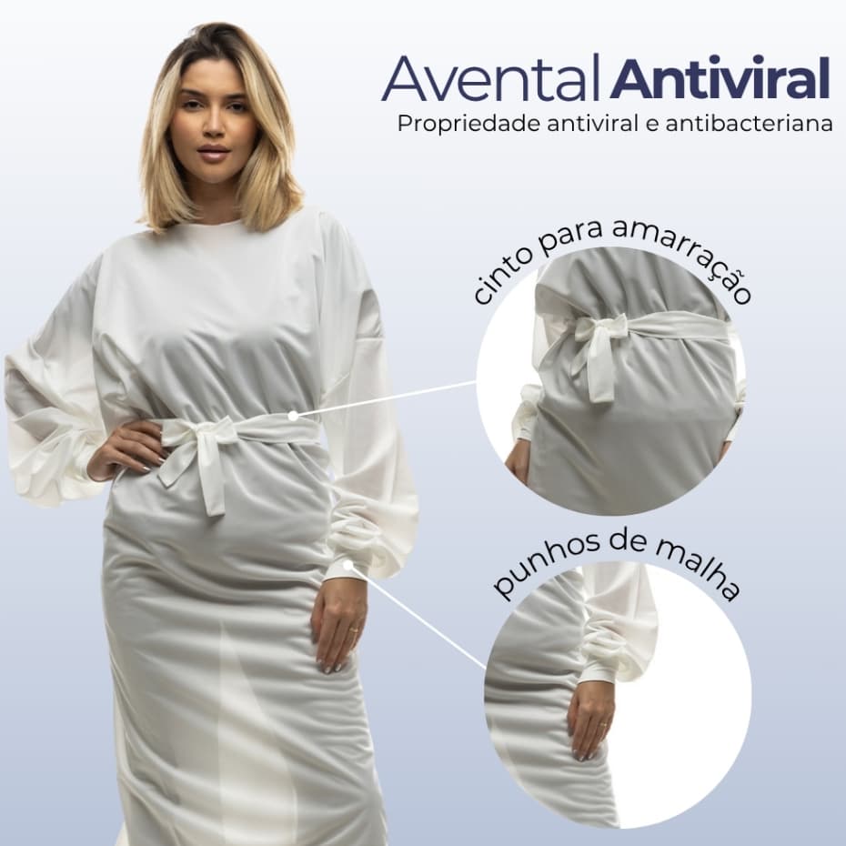 Avental Cirúrgico Hospitalar Antiviral Off White Fibra Especiais Antibacteriana