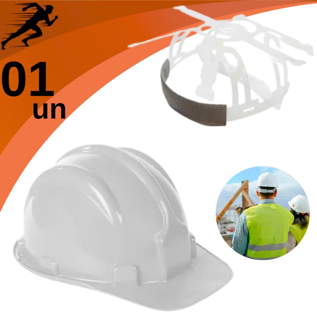 Capacete de Segurança Branco para Obra com Carneira EPI Proteção Individual