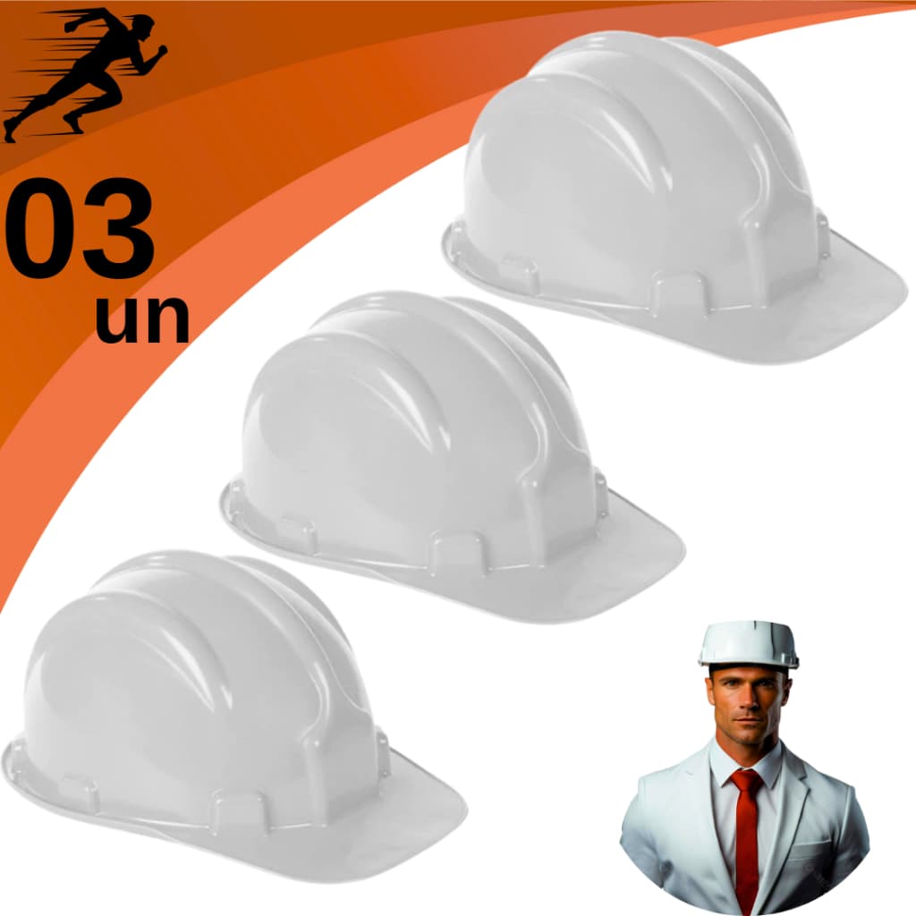 Capacete de Obra Branco EPI Profissional Segurança Proteção com Carneira Ajustável