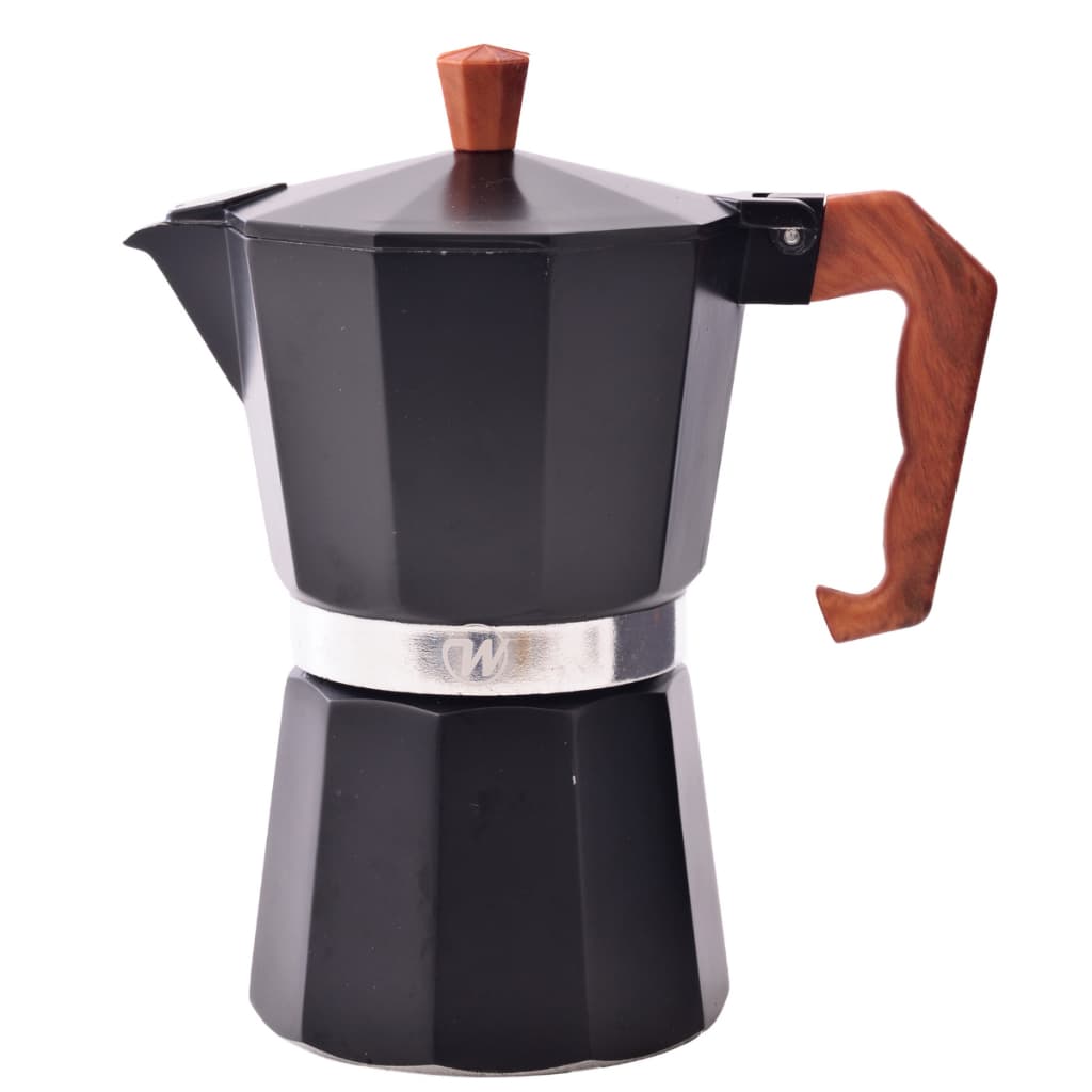 Cafeteira Italiana Moka Alumínio Preta 6 Xícaras 300ml Cabo Madeira Café Forte Tradicional Fogão Gás Elétrico