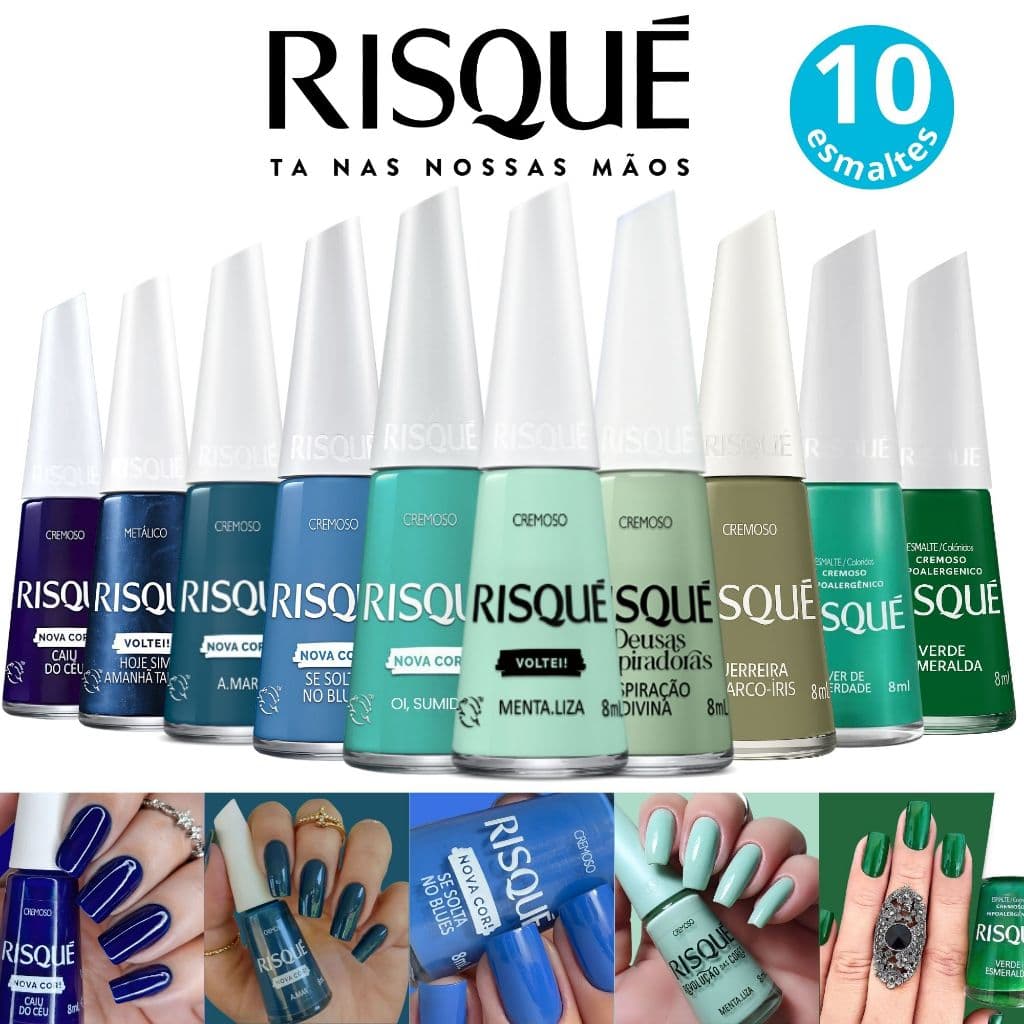 Kit 10 Esmaltes Risqué Tons Azul e Verde Esmalte Atacado Nova Coleção