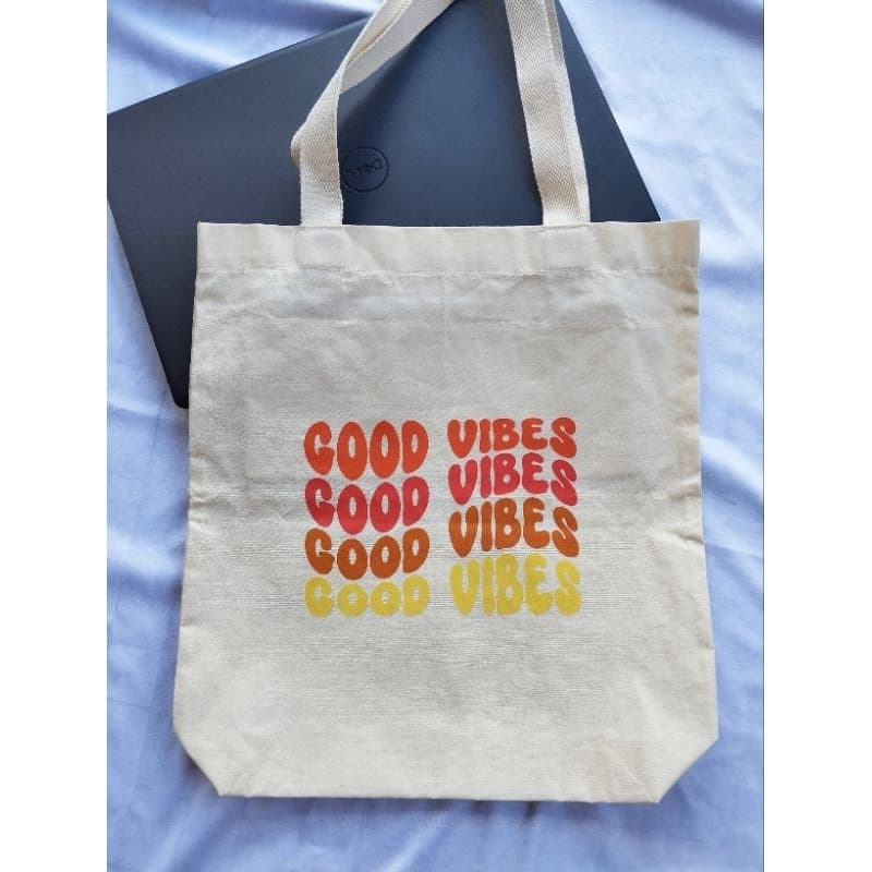 EcoBag personalizada good vibes-35x40 com bolso interno