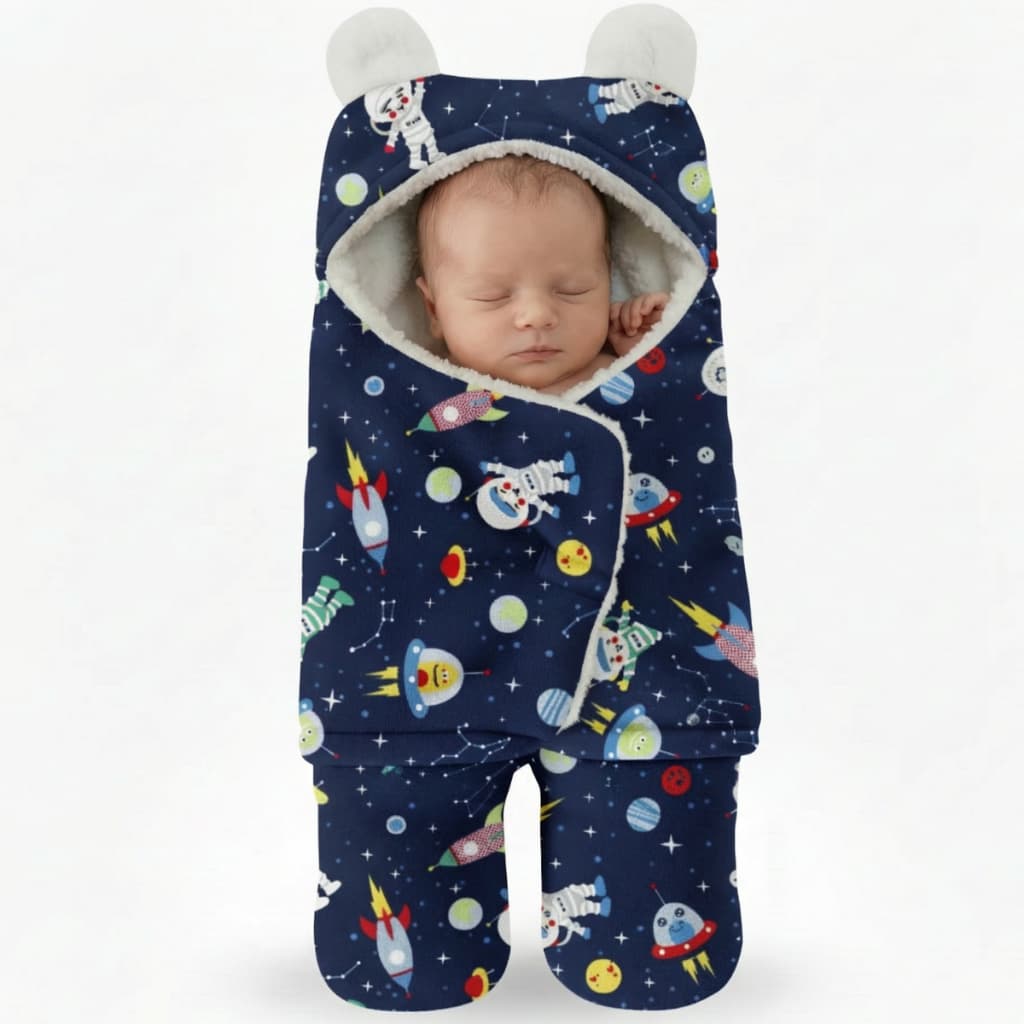 Saco De Dormir Para Bebê Tipo Macacão Inverno Forrado Sherpa Com Velcro Fofinho Estampado