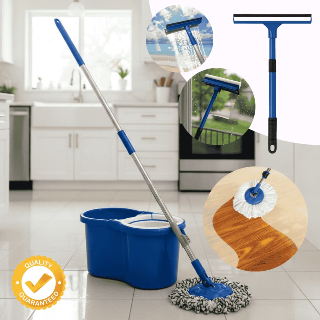 Mop Giratório 360 Balde 8L + Rodo Limpa Vidros Janelas Sacada Limpeza Completa