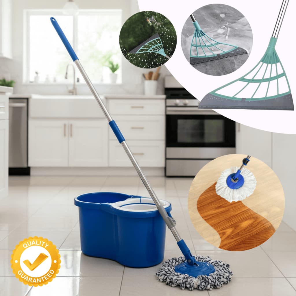 Mop Giratório 360 Balde 8L Limpeza Pesada Microfibra + Rodo Silicone Tira Pelos