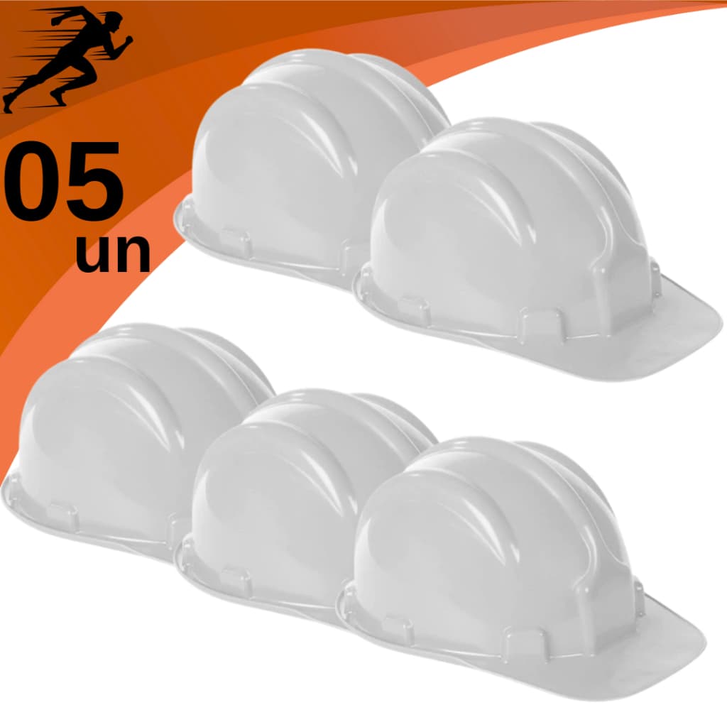 Kit 5 Capacete EPI Branco para Obra CA Proteção Trabalhador com Carneira Ajustável Segurança