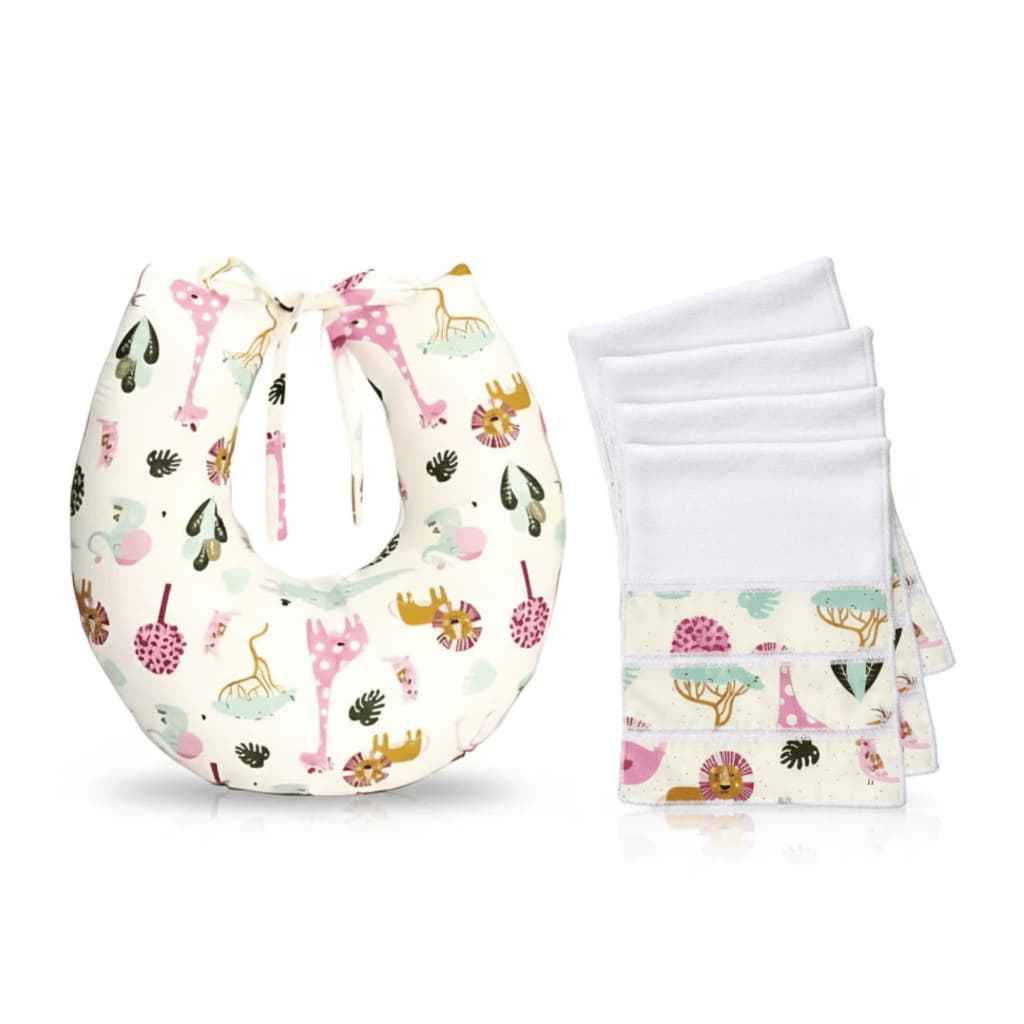 Kit com Almofada de amamentação + 5 Babetes  - Diversas Variações para Menino e Menina