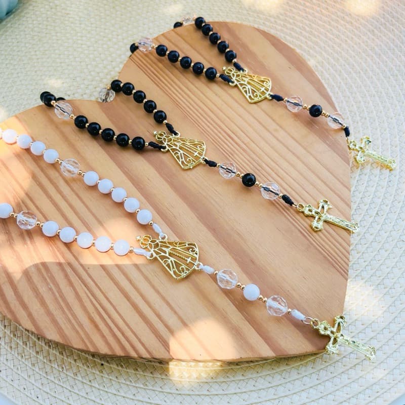Terço Nossa Senhora Dourado de Miçangas - Pêndulo para Carro