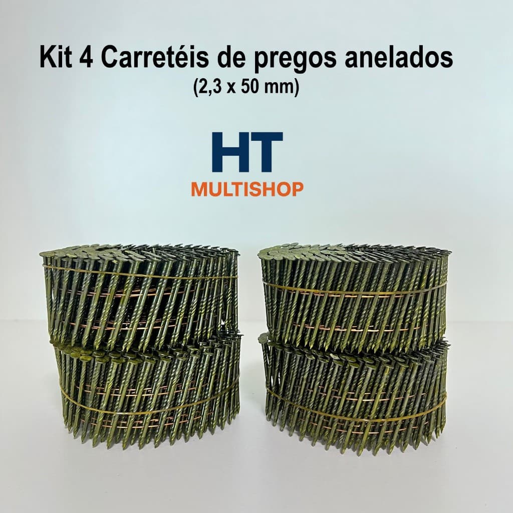 Prego anelado eletrosoldado 2,3 x 50 mm pregador pneumático- 4 Carretéis de 300 Un cada (total3000)