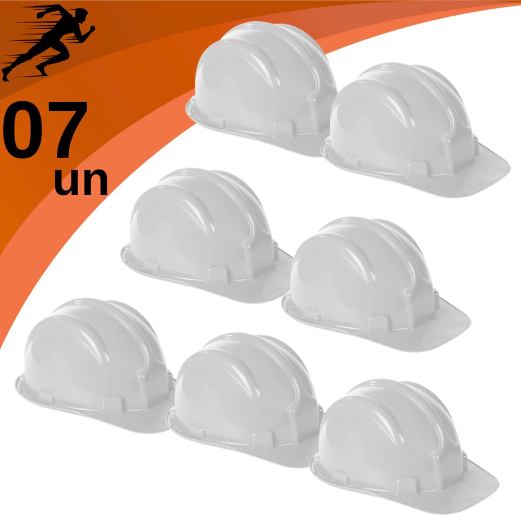 Kit 7 Capacete de Proteção Branco Construção Civil Obras CA Super Resistente com Carneira Ajustável