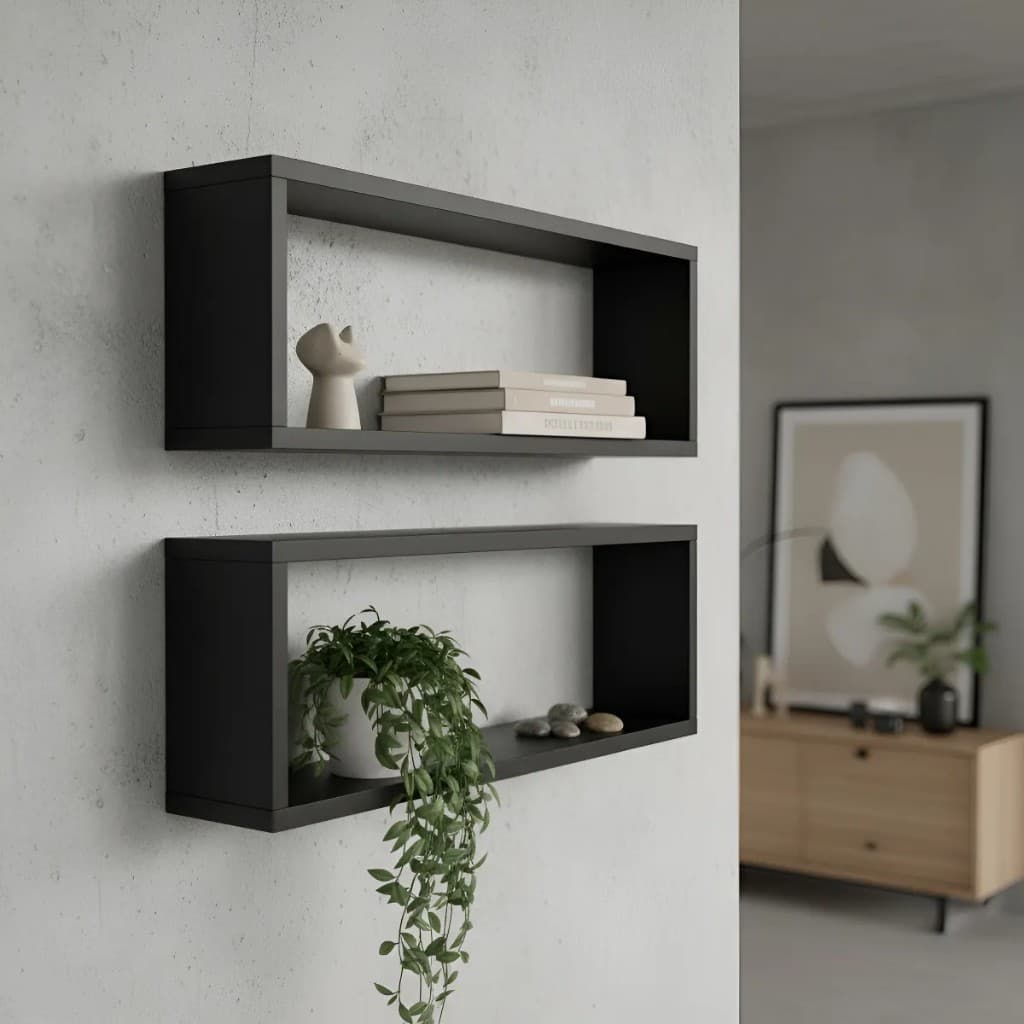 Kit 02 Nichos MDF 50x25cm Preto 15cm profundidade Decoração Sala Quarto Organizador Fotos Expositor