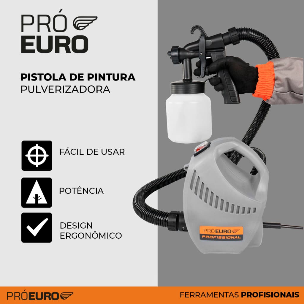 Pistola de Pintura Elétrica 650W com Alça HVLP 800ml 3 padrões de pulverização 220V Pró Euro