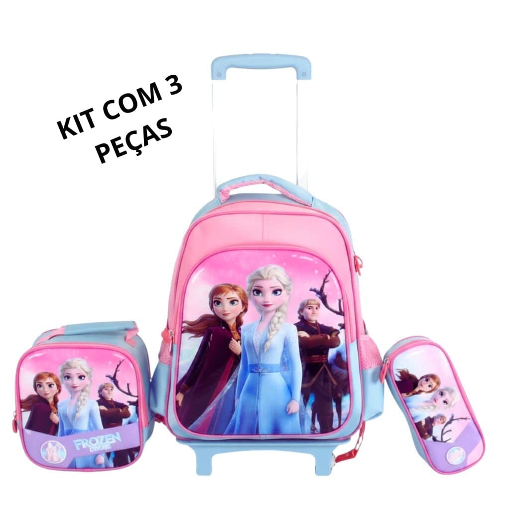 Mochila Rodinha Infantil Feminina Escolar Reforçada + Lancheira térmica + Estojo  - Produto no Brasil - SEM TAXAÇÃO