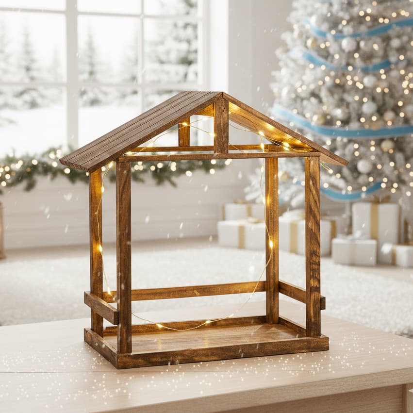 Casinha Para Presépio De Natal Em Madeira Rústica Manjedoura Decoração
