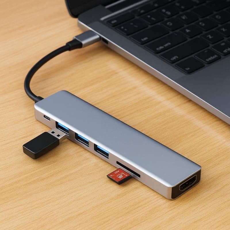 Hub USB-C 7 em 1 HDMI 4K USB 3.0 Cartão SD TF PD Expansor Portas MacBook Android Windows