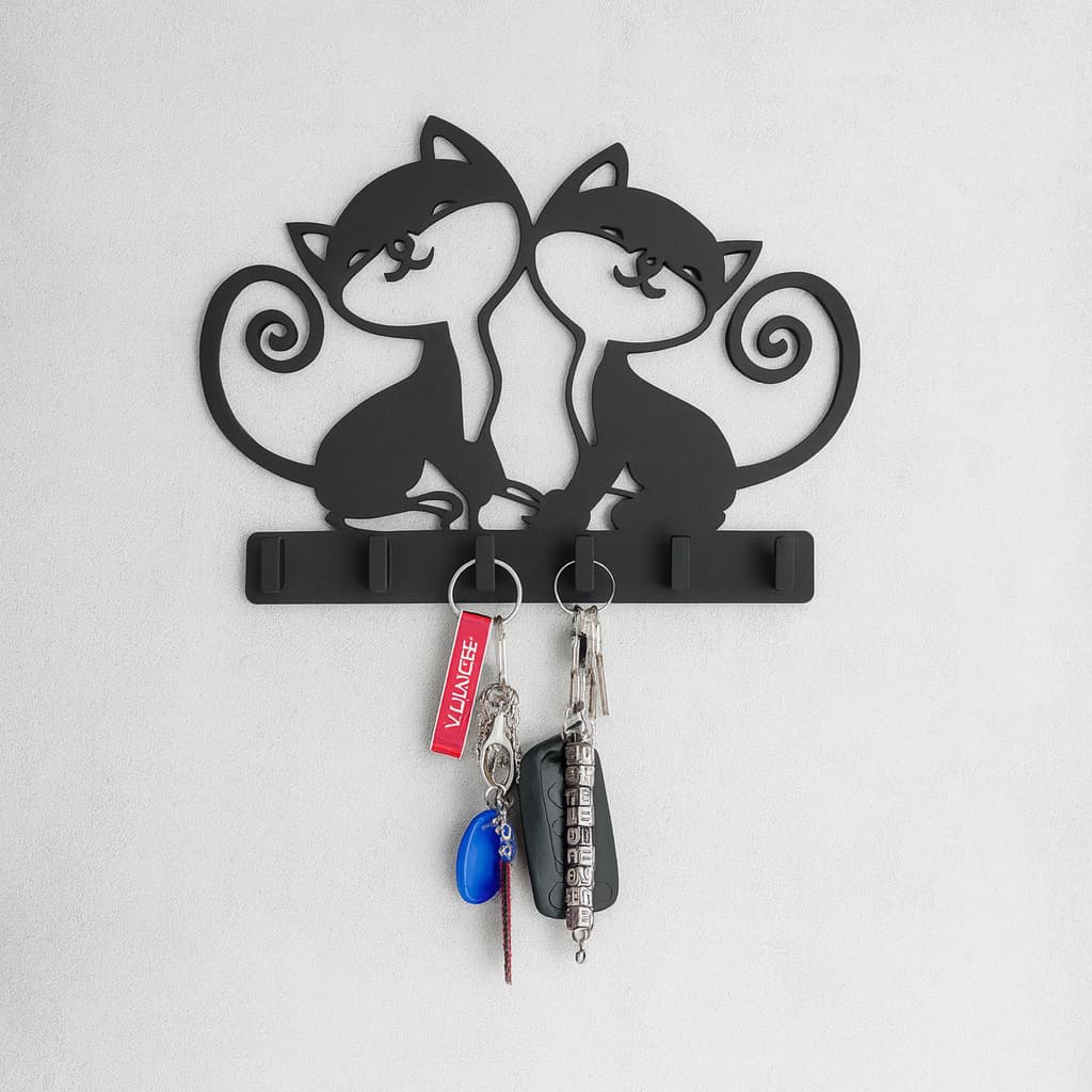Porta Chaves Para Parede GATINHOS Vazado 6 Ganchos MDF Para Decoração