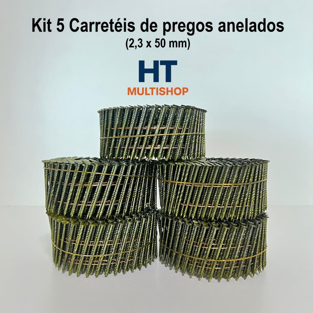 Prego anelado eletrosoldado 2,3 x 50 mm para pregador pneumático - 5 Carretéis com 1500 unidades