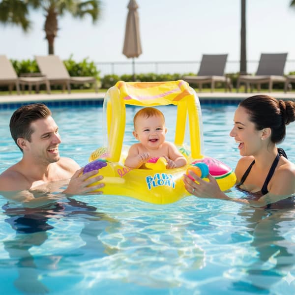 Boia Bote Baby Cobertura Proteção Solar Com Assento Fralda Inflável Bebe Nenê Infantil Piscina Praia