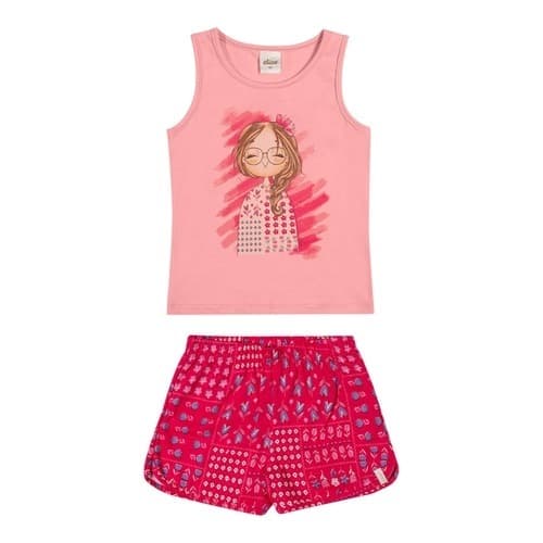 Conjunto Feminino Infantil Regata e Shorts Meia Malha Elian