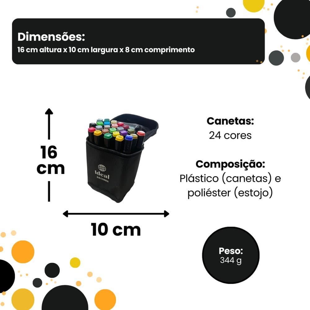 ESTOJO COM 24 CANETAS HIDROGRÁFICAS COLORIDAS KIT PARA DESENHO PINTURA ARTE CRINÇA NATAL INFANTIL