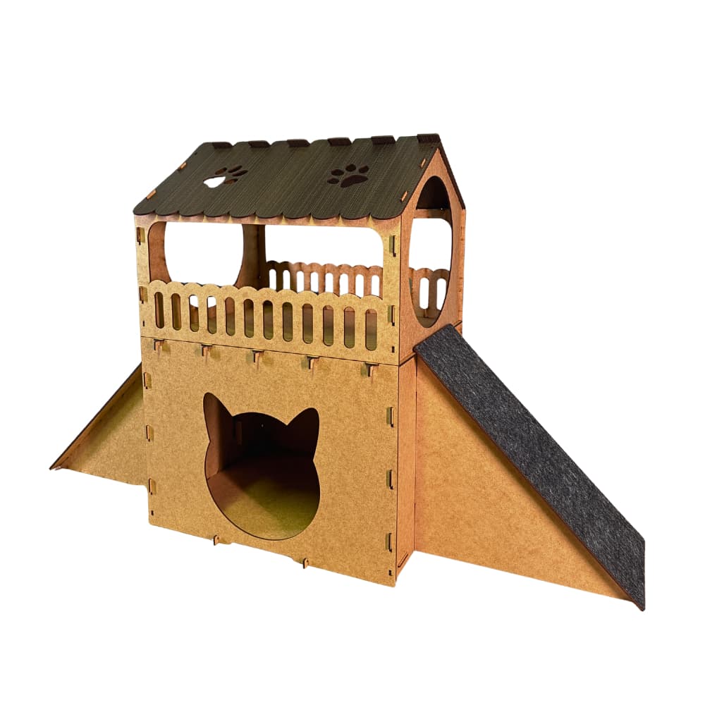 Móvel Pet Casinha Para Gatos MDF Com 2 Rampas Arranhador