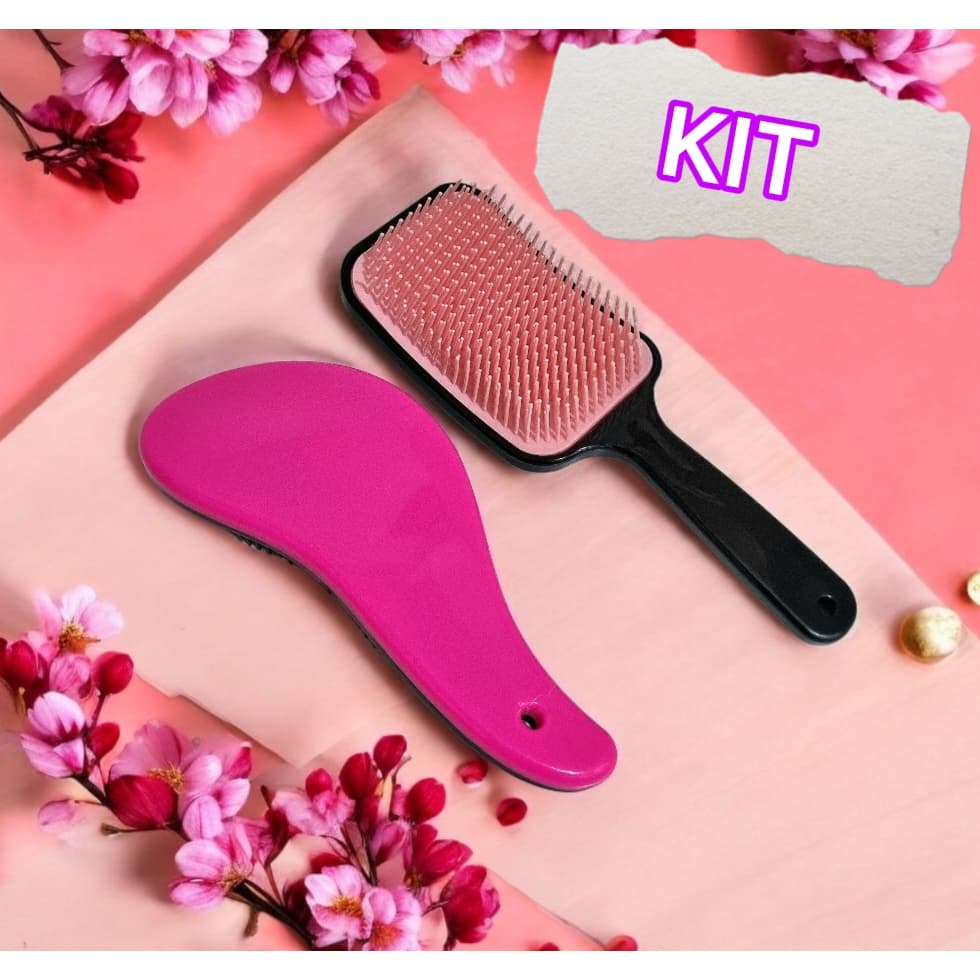 Kit  2 Escova de Cabelo Raquete Flex Desembaraçadora e Escova  Mágica Finalização