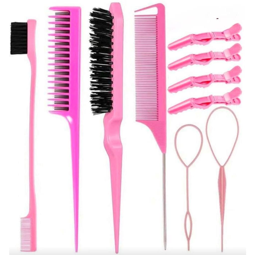 Kit Pente de 10 Peças com Ferramenta de Trança e Clipe de Bico de Pato Estilo/Escova de Cabelo