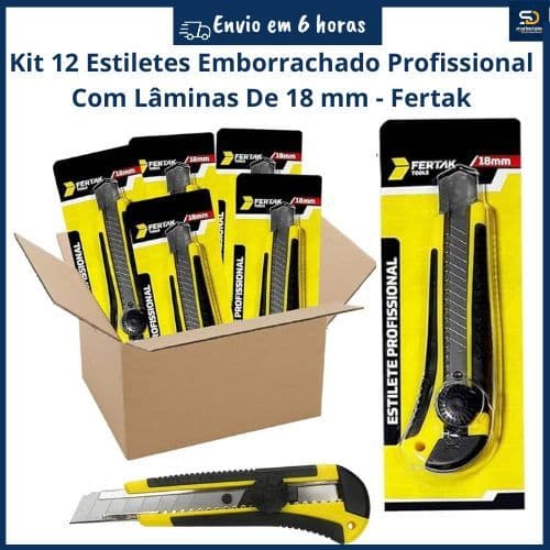 Estilete Emborrachado Profissional Com Lâminas De 18 mm Fertak - 12 unidades