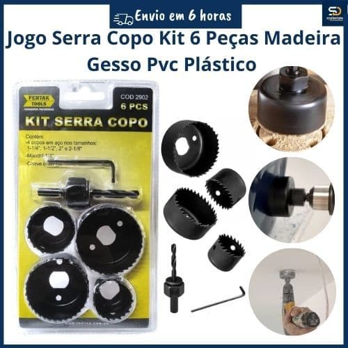 Serra Copo 6 Peças Fertak - Madeira Gesso Drywall