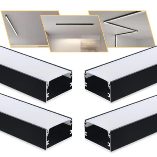 26 Perfil De Led Sobrepor Alumínio 40x20mm Com 1m Preto Iluminação