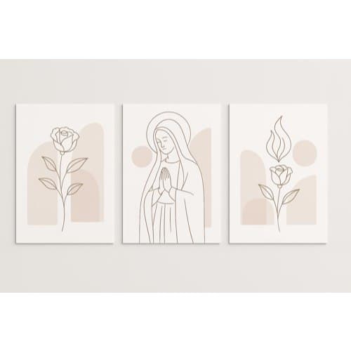 Kit Quadros Decorativos 3 Peças Mosaico Religioso Maria Rosa Nossa Senhora Mãe Católico Geométrico